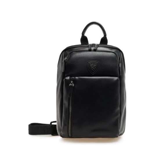 Rucksack aus Leder Blauer mit Fronttasche
